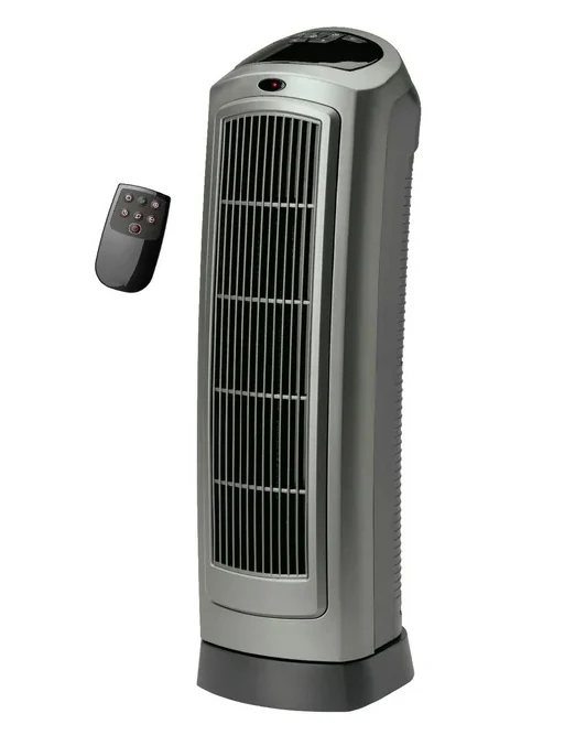 Lasko 1500W Oscillating Ceramic Electric Tower Space Heater with Remote, 5538,Gray