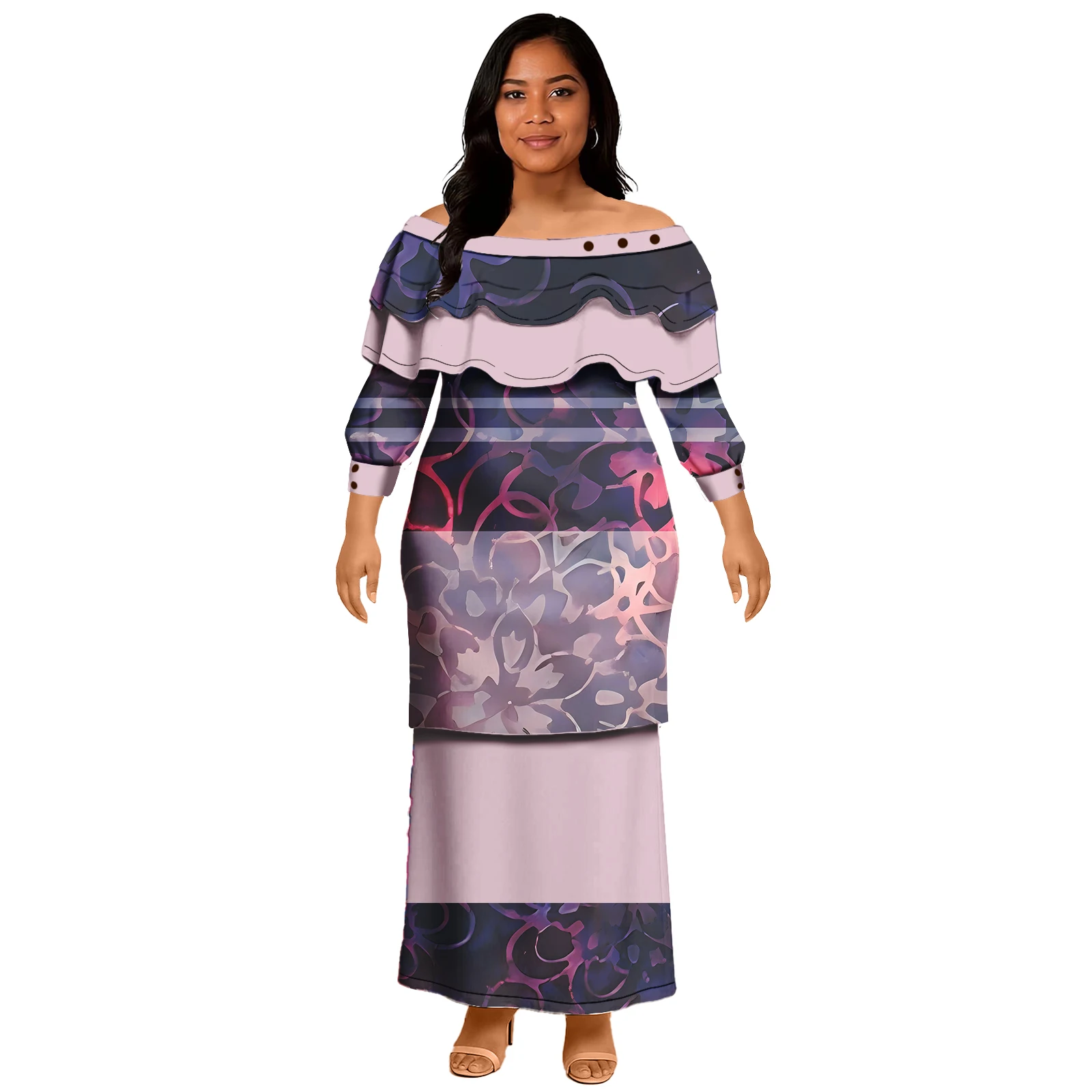 Roupas de Designer Personalizadas, Vestuário Feminino Polinésio de Praia, Elegante Puletasi Samoano, Conjunto de 2 Peças, Vestidos Florais Havaianos para Mulheres