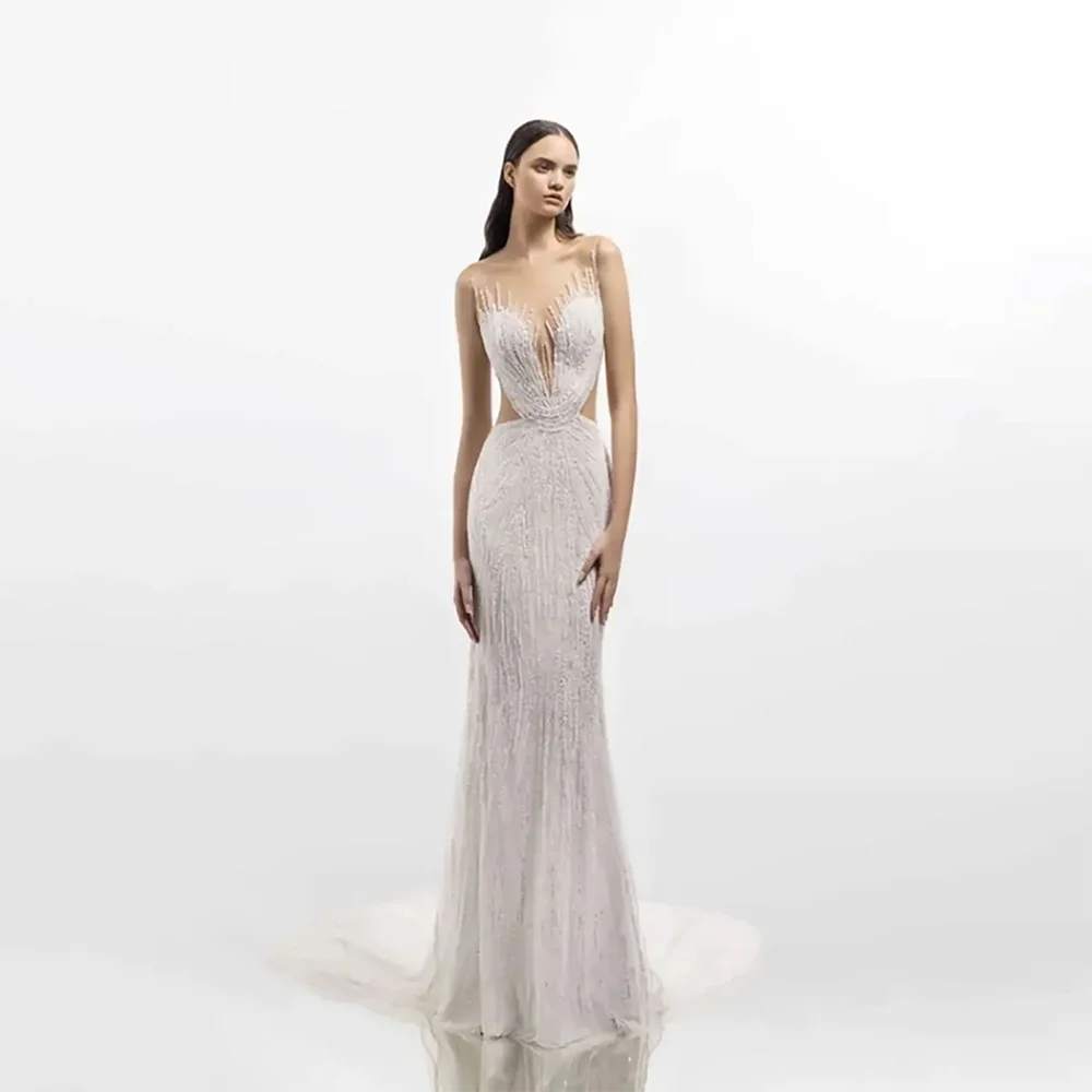 

2024 Sweetheart Appliques Design Lace Backless Tulle Cutaway Sides Sweep Train Custom MadeFashion Mermaid Wedding Dresses