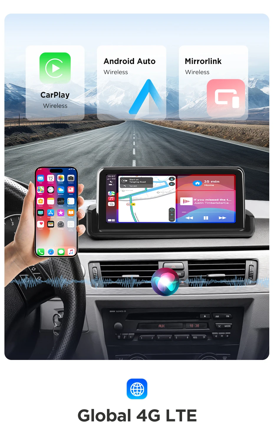 Junsun CarPlay Für Apple Auto Radio Multimedia Für BMW E90 E91 E92 E93 2005-2012 Bluetooth Drahtlose Android auto 4G GPS Stereo – Detail 16
