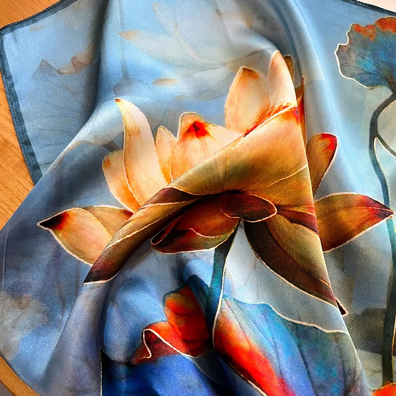 Plants Flowers Square Silk Scarf For Women Hijab Hair Bands Neckerchief Female Satin Shawl Ribbon Headband Neck Fashion Bandana image 3