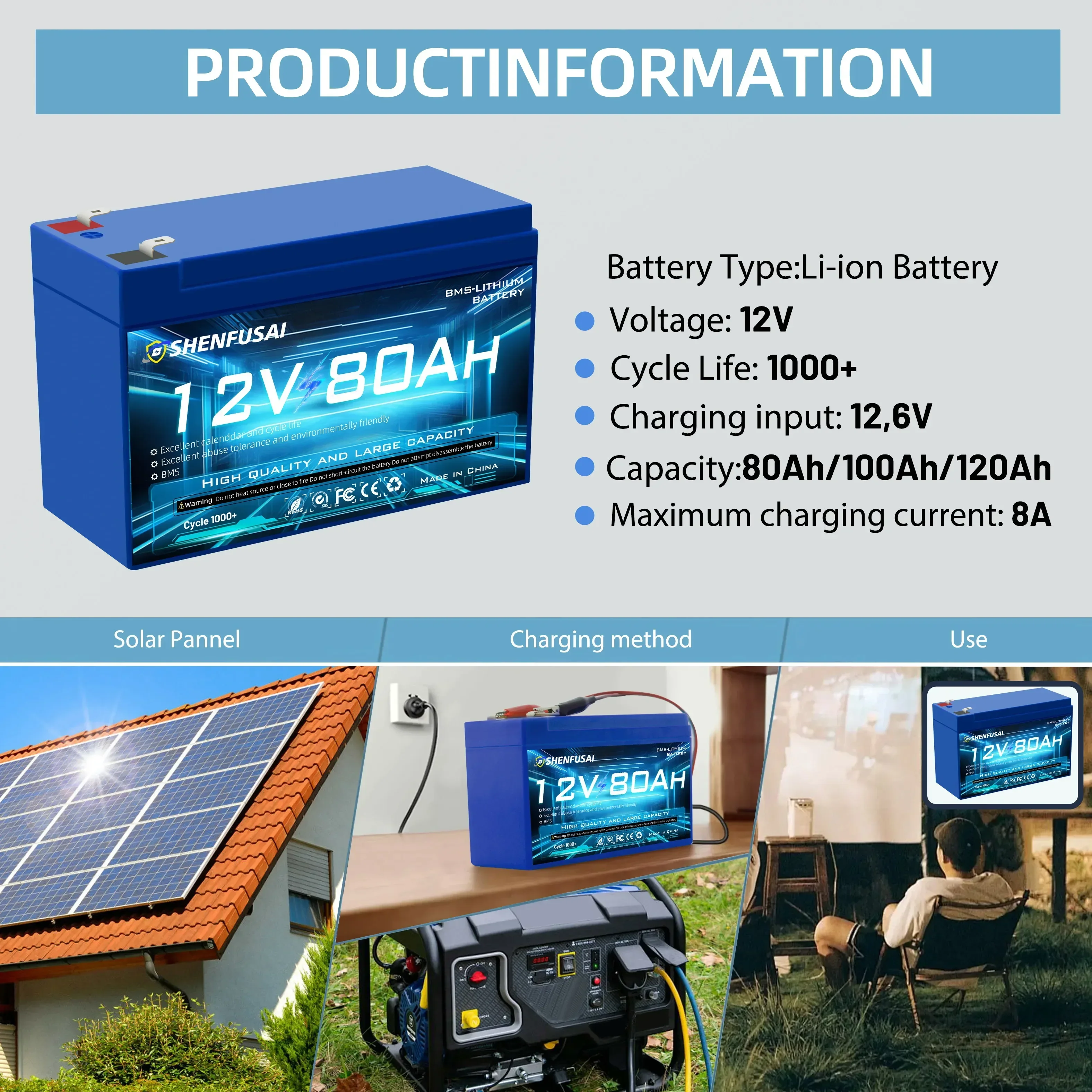 100Ah/80Ah Lithium Battery Pack with Built-in BMS and High Current for Solar Cell System