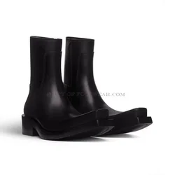 Men and Women Square Toe Low Heel Ankle Boots Black Leather Slip on Chelsea Boot Big Size 2023 Winter New Luxury Designer Shoes