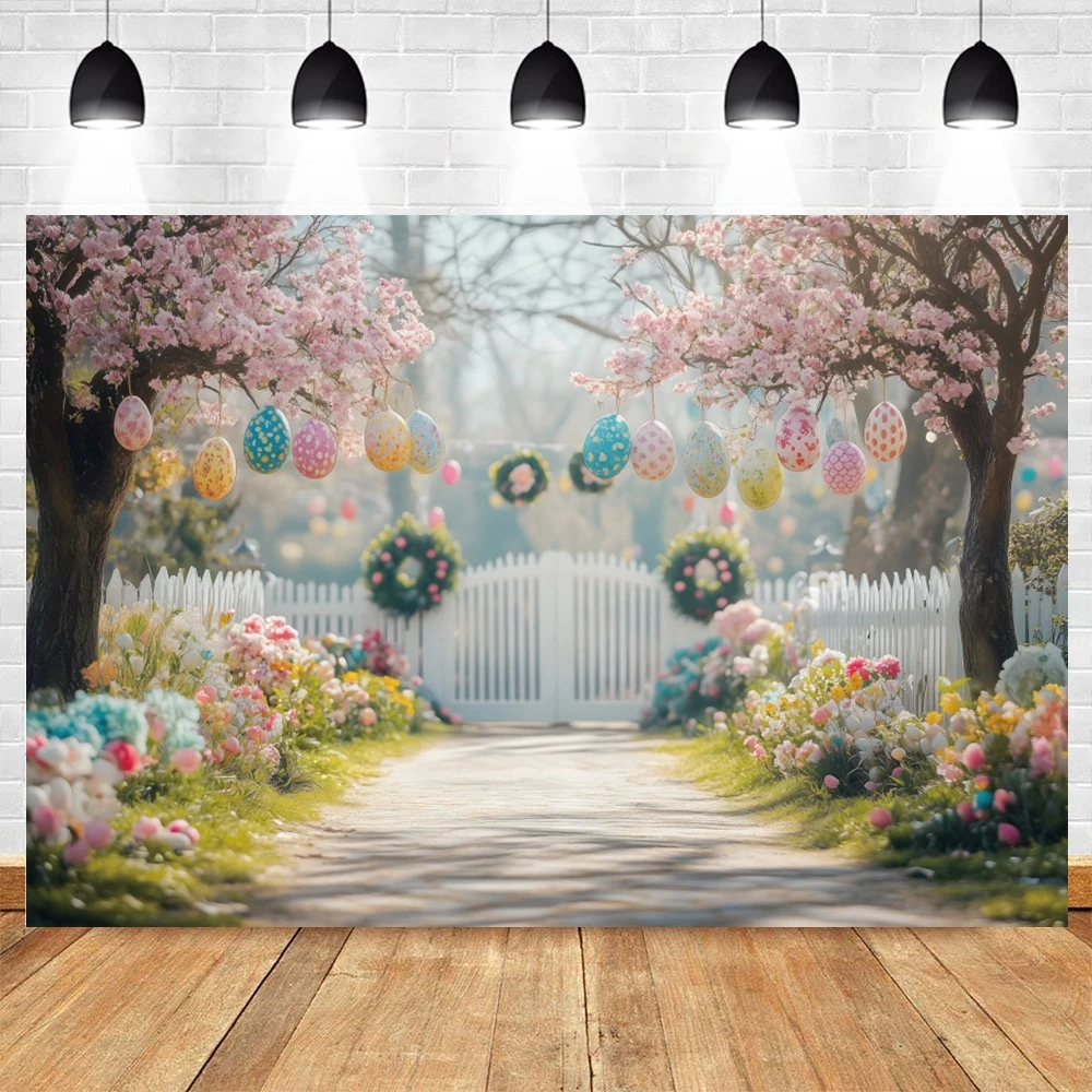 Spring Easter Backdrop for Photography Rabbit Colorful Easter Eggs Flower Baby Shower Easter's Day Background Photo Studio Props