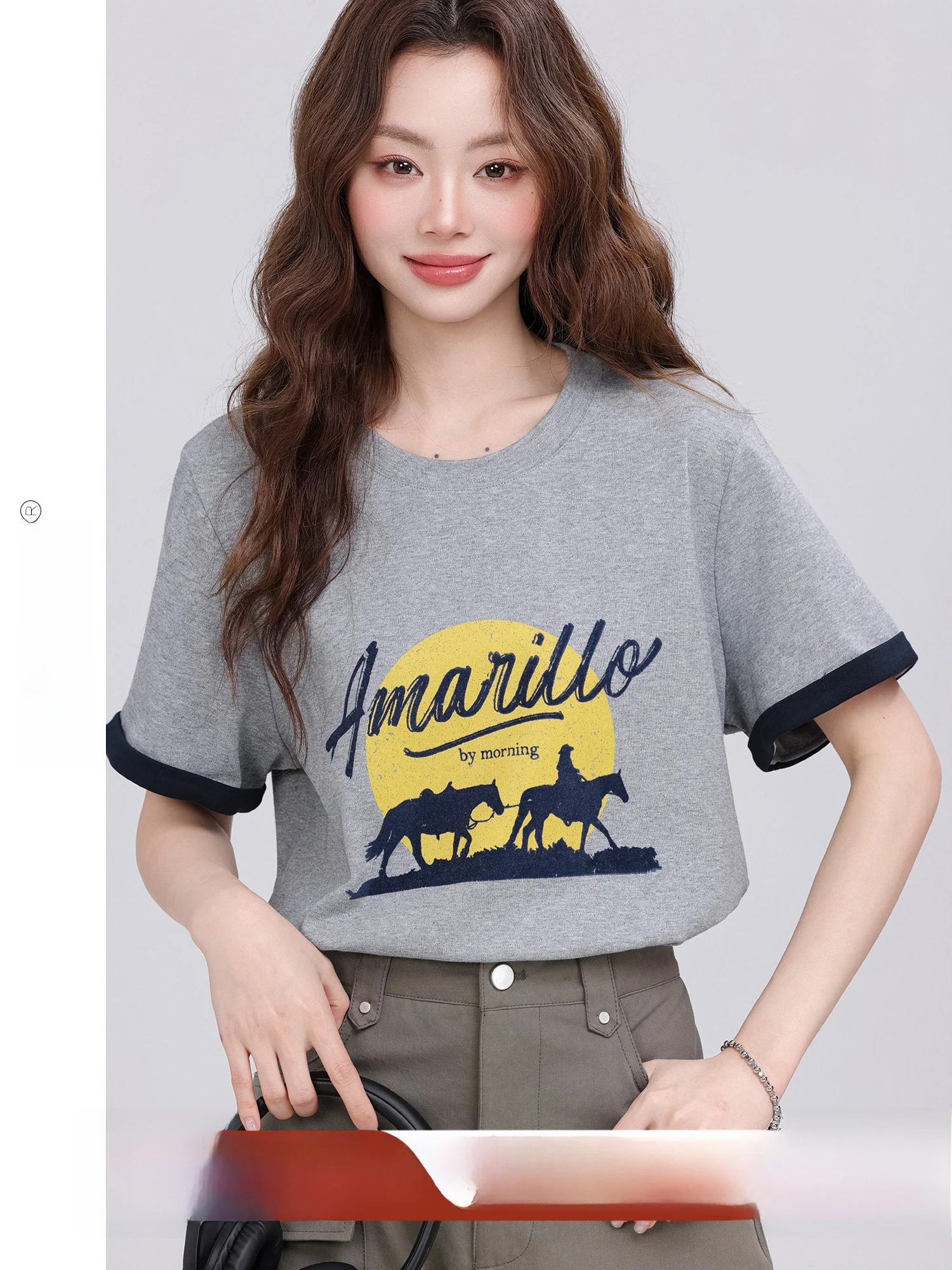 

Универсальная серая футболка с коротким рукавом в корейском стиле, свободного кроя, из смесового хлопка и полиэстера, летняя новинка с мультяшным принтом