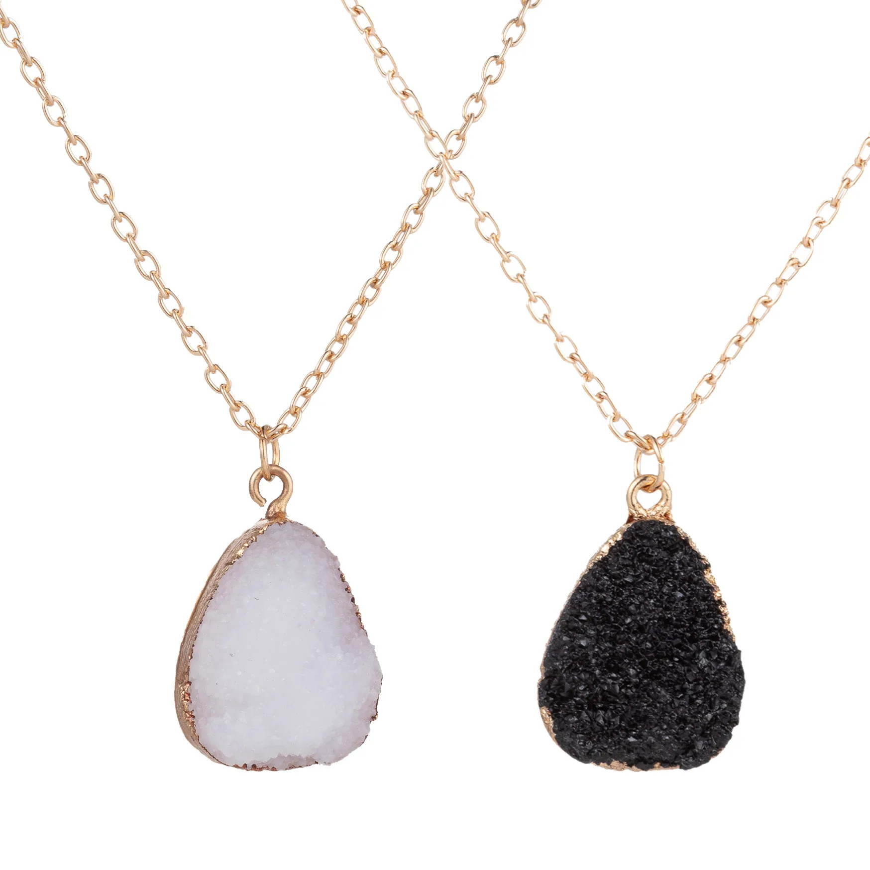 Fashion Imitation Stone Druzy Crystal Necklace for Women Golden Chain Water Drop Pendant Neklace Jewelry Gifts