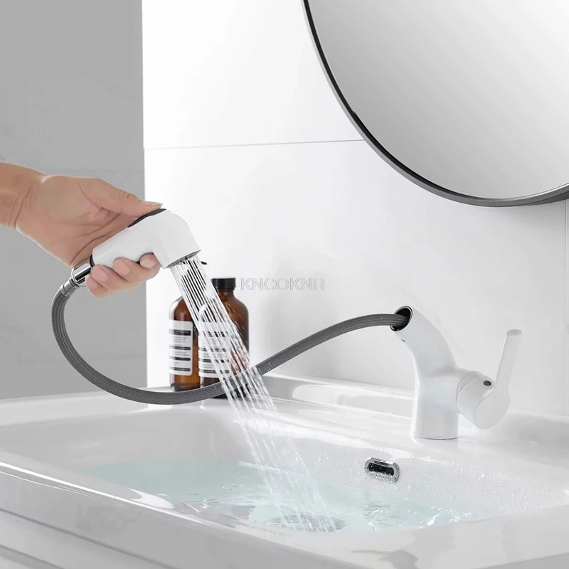 Copper white hot and cold smoked pull basin faucet bathroom toilet stage basin sinks leading scalable shampoo