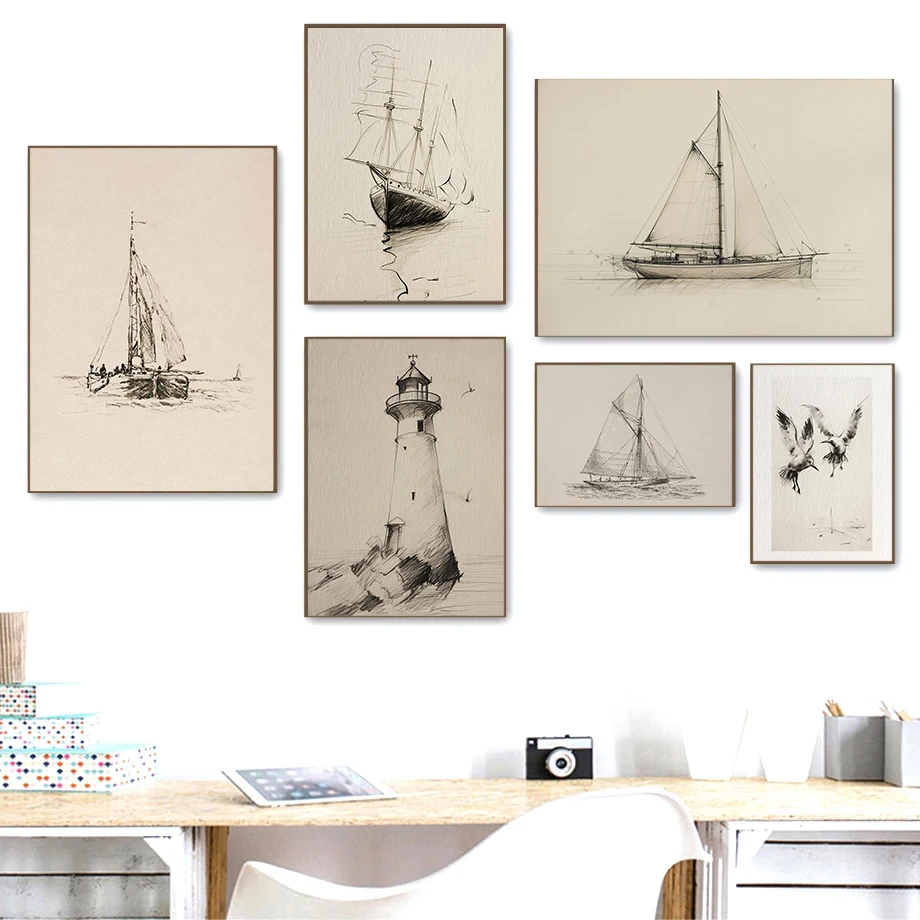 Vintage-Navigationskarte, Küstensegeln, Leuchtturm, Kunstposter, Leinwanddruck, Wandbild, Galerie, Wohnzimmer, Schlafzimmer, Heimdekoration