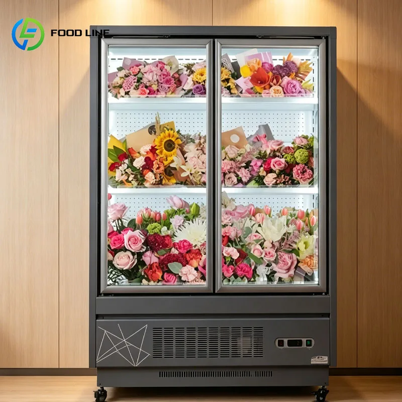 Refrigerated Flower Display Cabinet Commercial Floral Cooler Showcase Fridge Glass Door LED Lighting Retail Shop Customized