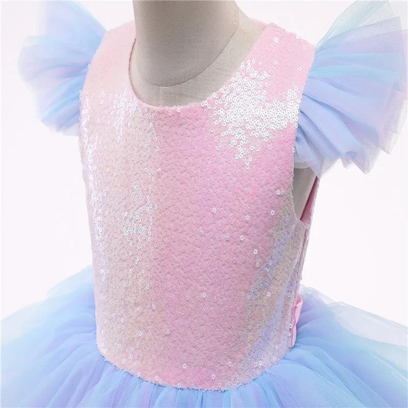 Sequined Rainbow Unicorn Princess Dress for Girls Unicorn Birthday Party Dresses Cake Layers Prom Gown Wedding Pageant Clothes