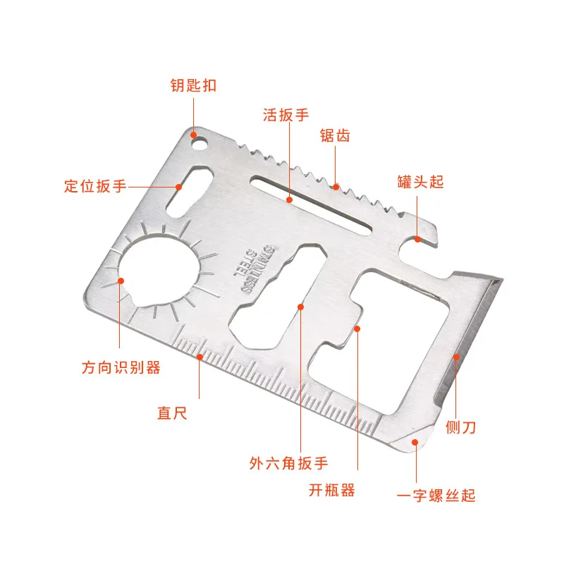 Aço inoxidável cartão suíço faca militar, Multi Funcional, Camping ao ar livre, salva-vidas, portátil, criativo carro