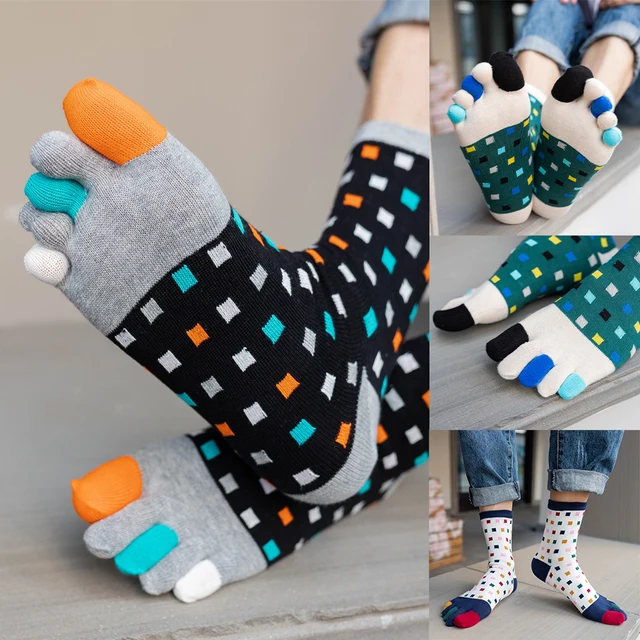 1 para skarpet z czystej bawełny dla mężczyzn Modne kolorowe kropki Wytrzymałe skarpetki fitness Bike Run Outdoor Travel 5 Finger Socks