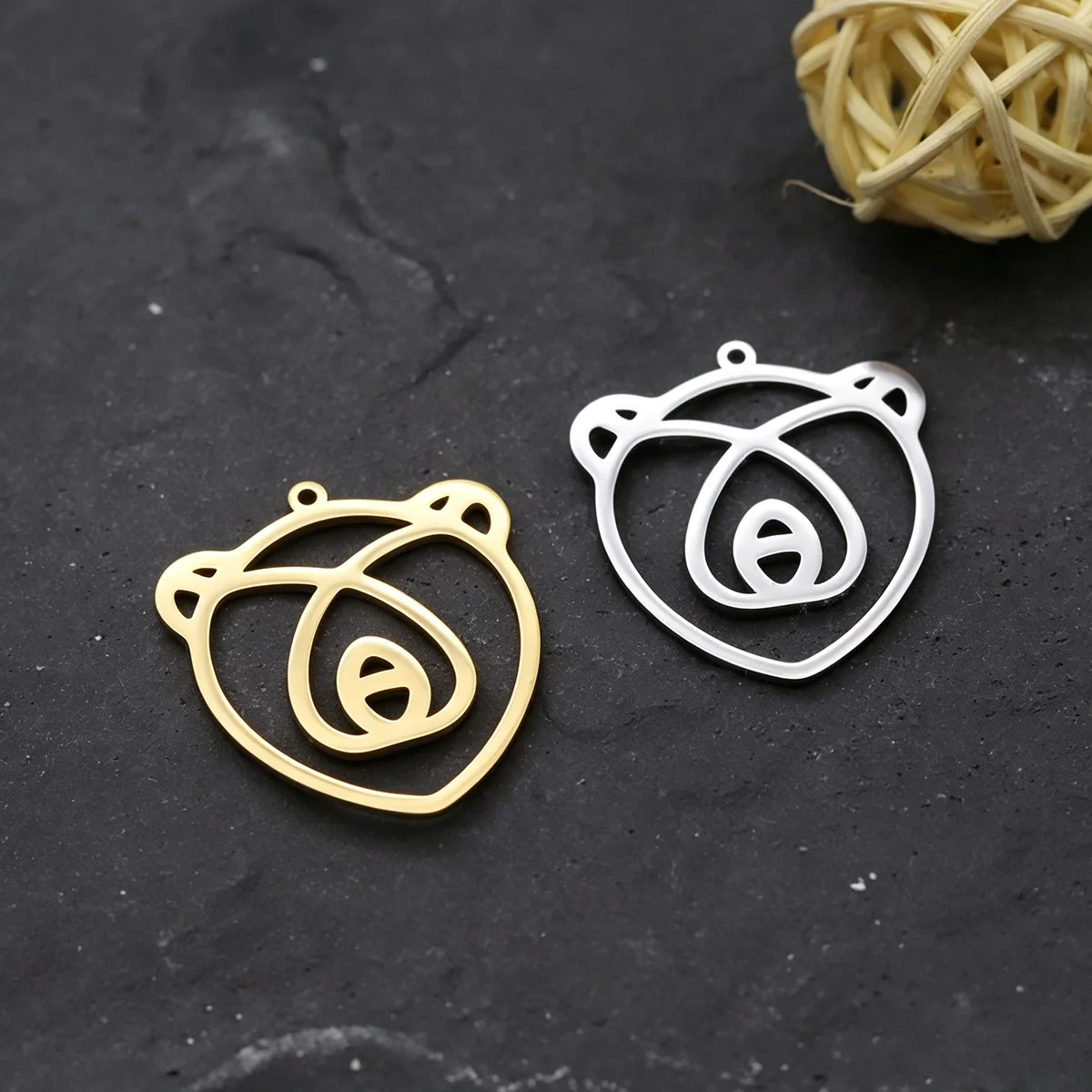 3pcs Bear Head Charms Stainless Steel Line Art Cartoon Animal Pendant for DIY Jewelry Making Necklace Earrings Craft Accessories