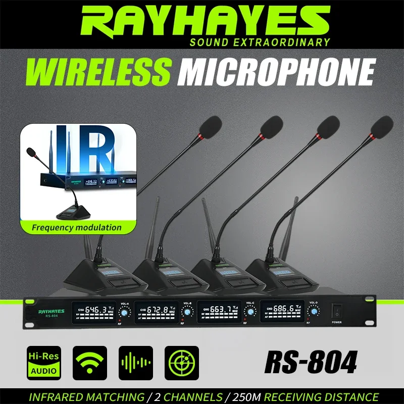 

RAYHAYES RS-804 Desktop Wireless Conference Microphone Metal Gooseneck 360-degree Adjustable Suitable for Press Conferences