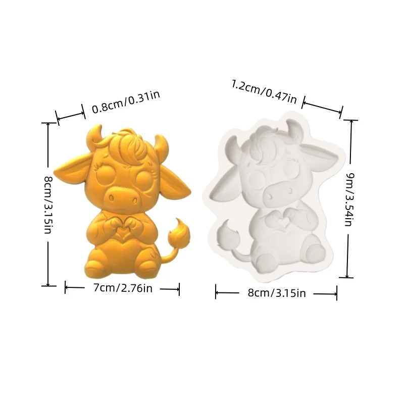Healing-Themed Cow Dessert Mold, Playful Heart-Shaped Silicone Mold, Chocolate Fondant Making Tool