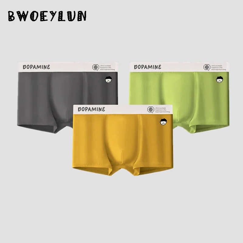 

BOWEYLUN New Men's Cotton Solid Color Boxer Briefs Dopamine Antibacterial Breathable Underwear for Teenagers