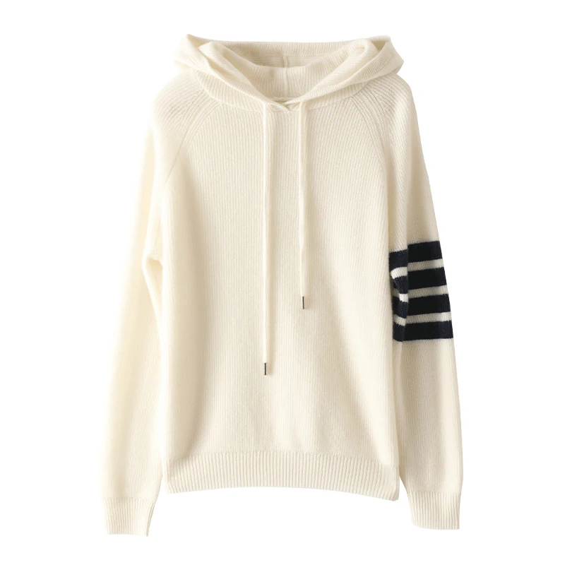 

Women Hooded Pullover Cashmere Sweater Autumn Winter Thick Long Sleeve Soft Casual 100% Cashmere Knitwear Female Clothing Top
