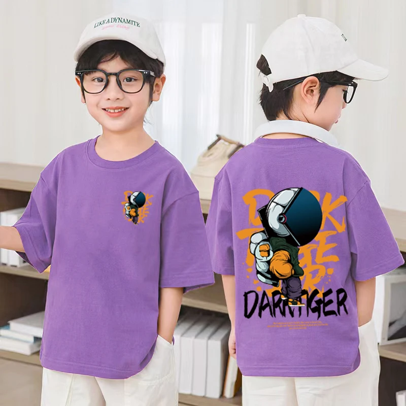 

Boys 100% Cotton Purple T Shirts Summer Japanese Cartoon Graphic T-shirt Kids Cool Clothes Daily Casual Sports Top for Kids 2025