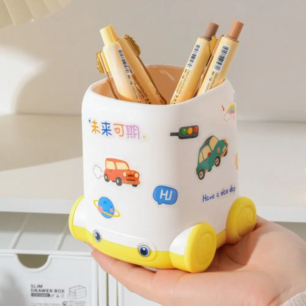 الكرتون سيارة شكل حامل قلم متعدد الوظائف سعة كبيرة حاوية القلم القرطاسية تخزين دلو العودة إلى المدرسة #4