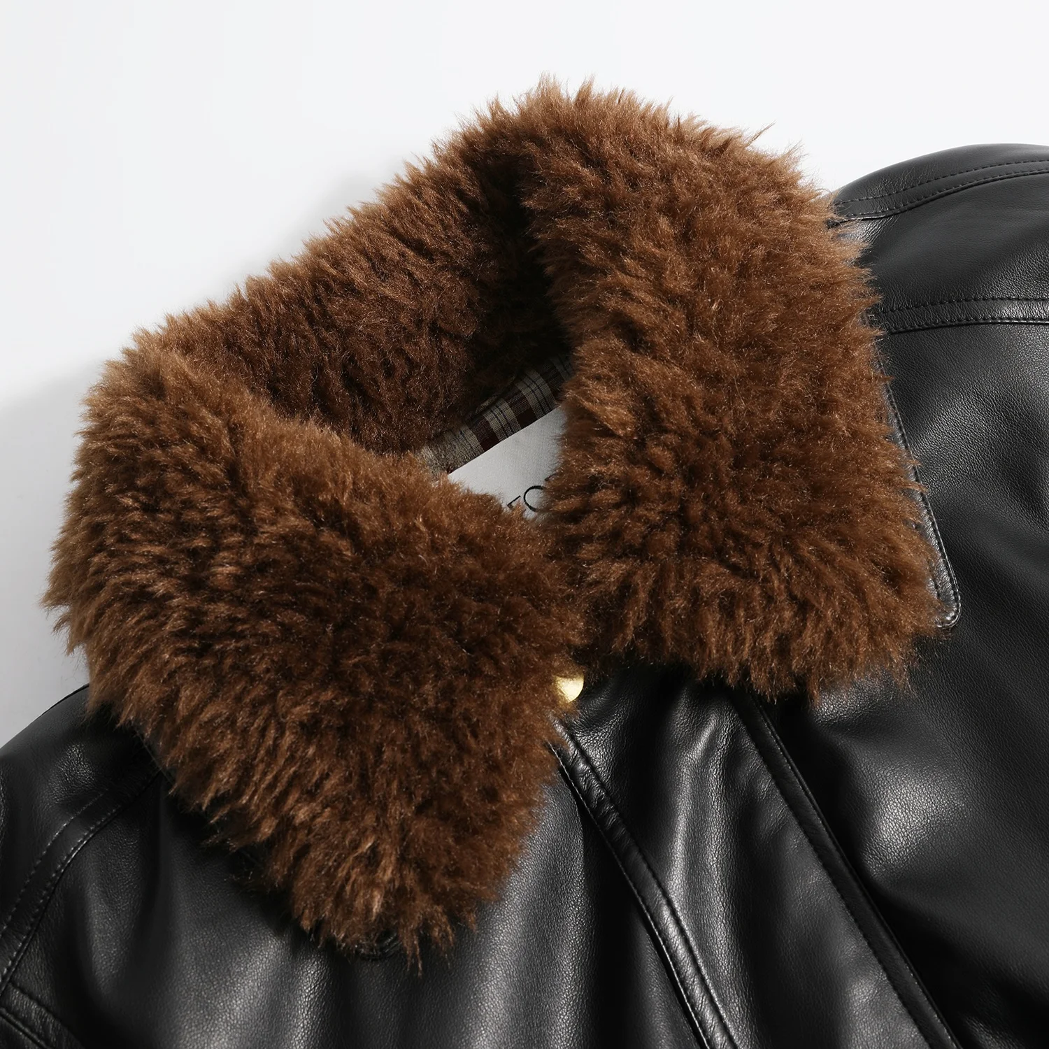 FORNIYOYO レディース パイロットジャケット カジュアルスタイル 長袖 PUレザーコート ファーカラー付き チェック柄 冬用アウター