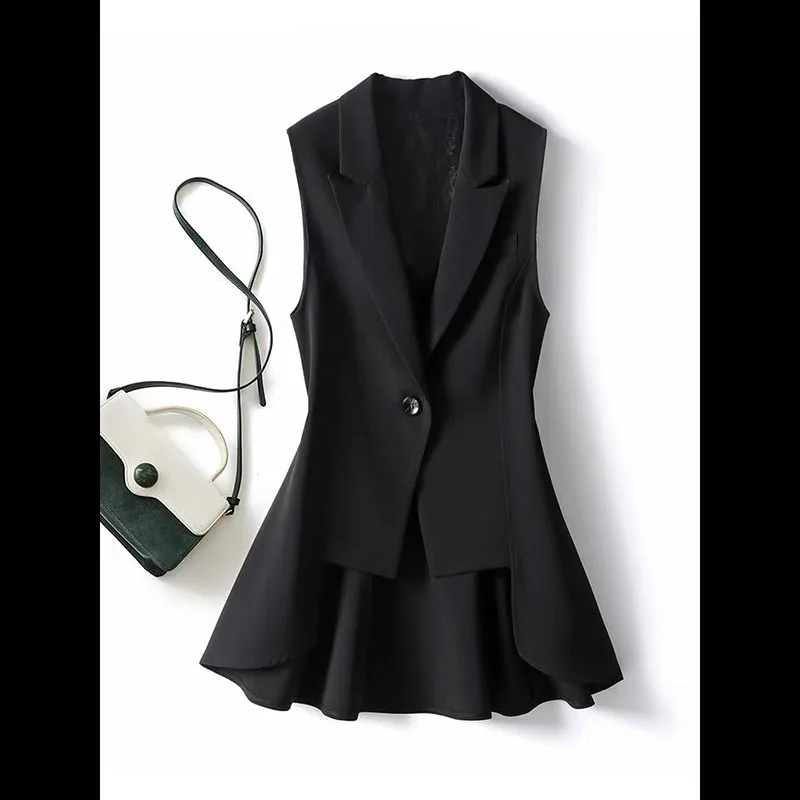 Women Long Blazer Vest Elegant Office Lady Coat 2024 Classic Female Waistcoat Casual Suits Sleeveless Jacket Pocket Outwear