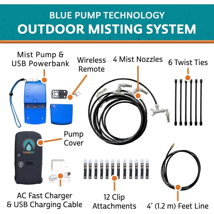 Portable Misting System - 4 Mist Nozzles | Easy to Setup | 16 ft. Mist Line for Outdoor Patios, Golf Carts, Greenhouses, Canopy