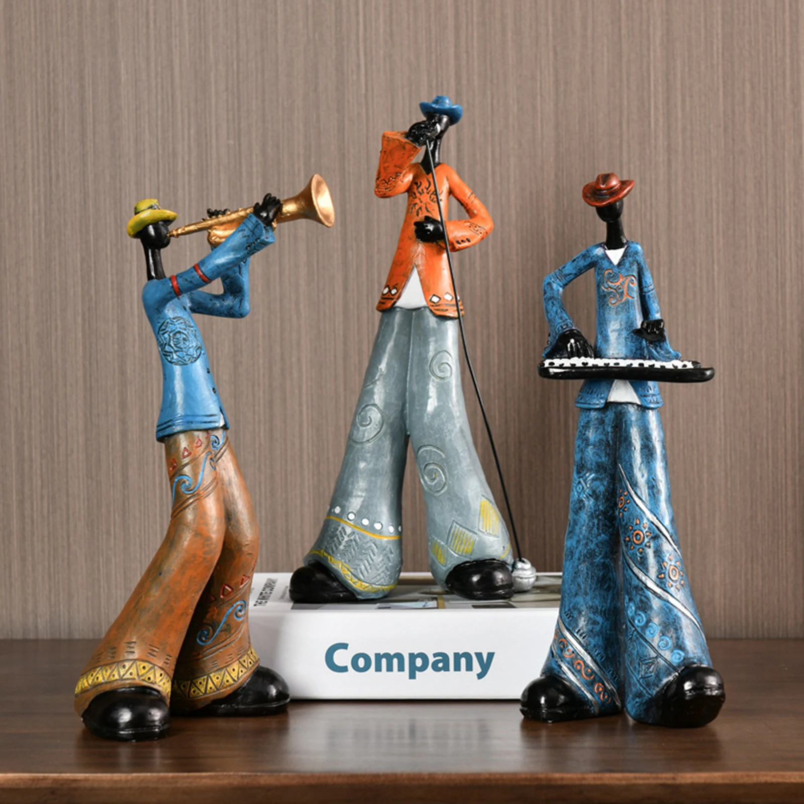 Resin Jazz Band Player Figurine Music Figure Band Collection Statue Desktop Ornament Vintage Decorations Landscape Accessories