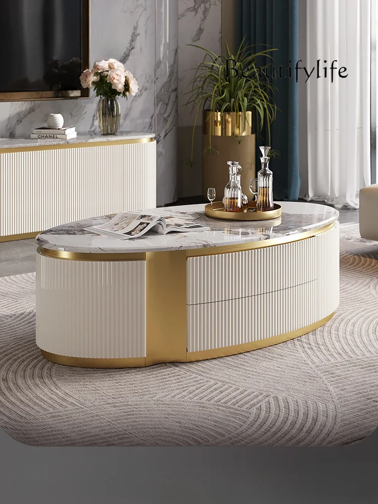 

Легкий роскошный чайный столик с отделкой для выпечки, мраморный итальянский элитный модный овальный шкаф для телевизора
