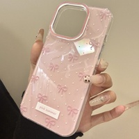 Cute Wave Point Pink Bow Glossy Jelly Phone Case For iPhone 16 15 14 13 12 11 Pro Max Cases Creative Shockproof Bumper Cover