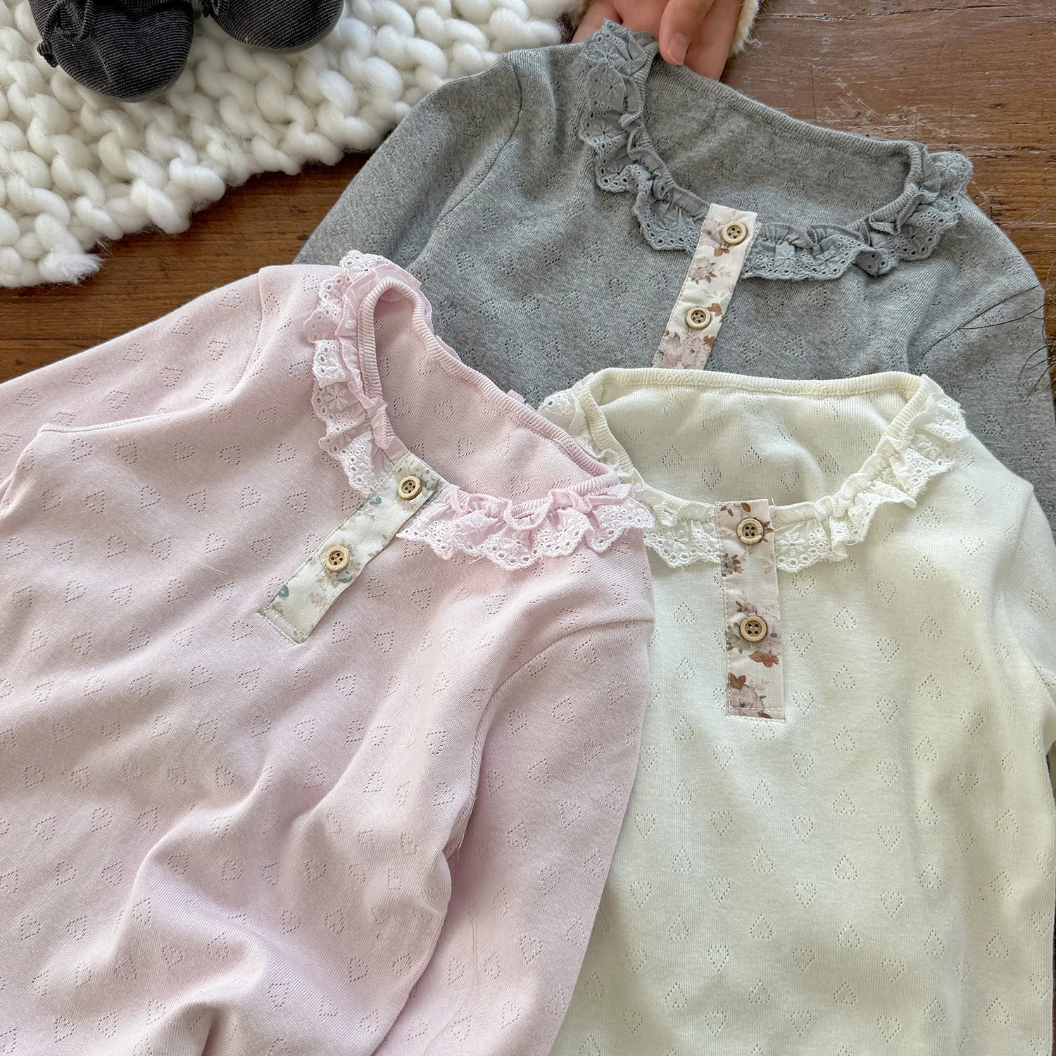 2026 Girls' Spring and Autumn Ear Shape Pure Color Base Shirt Long-Sleeve T-Shirt Girls' New Korean Shirt