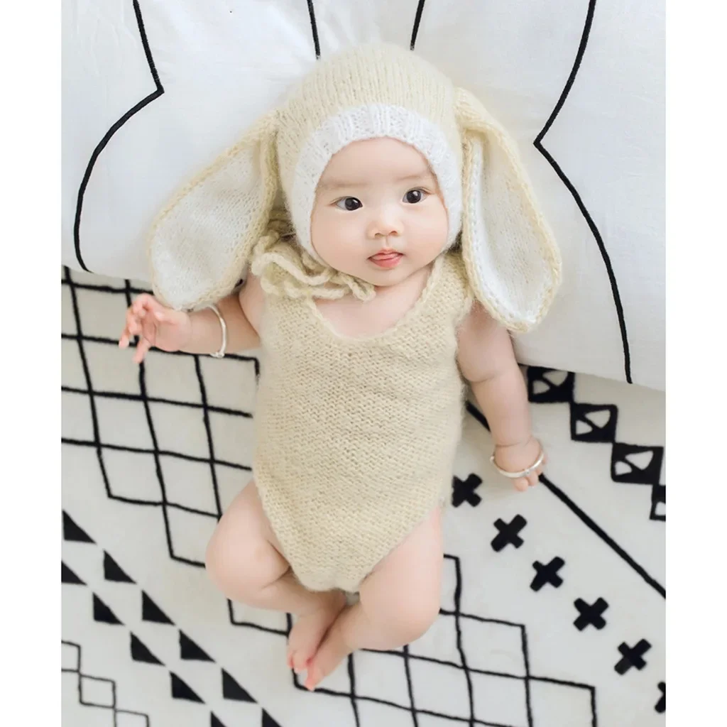 Ins Style Baby Rabbit Hat Set Photography Clothes One Month Half Year Old Baby Photo Shoot Ear Longing Cute Children Outfits