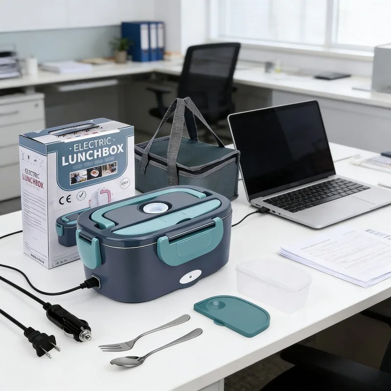 Home Car Large Capacity Electric Lunch Box Portable Stainless Steel Heating Food Jar with Dual-Use Insulation