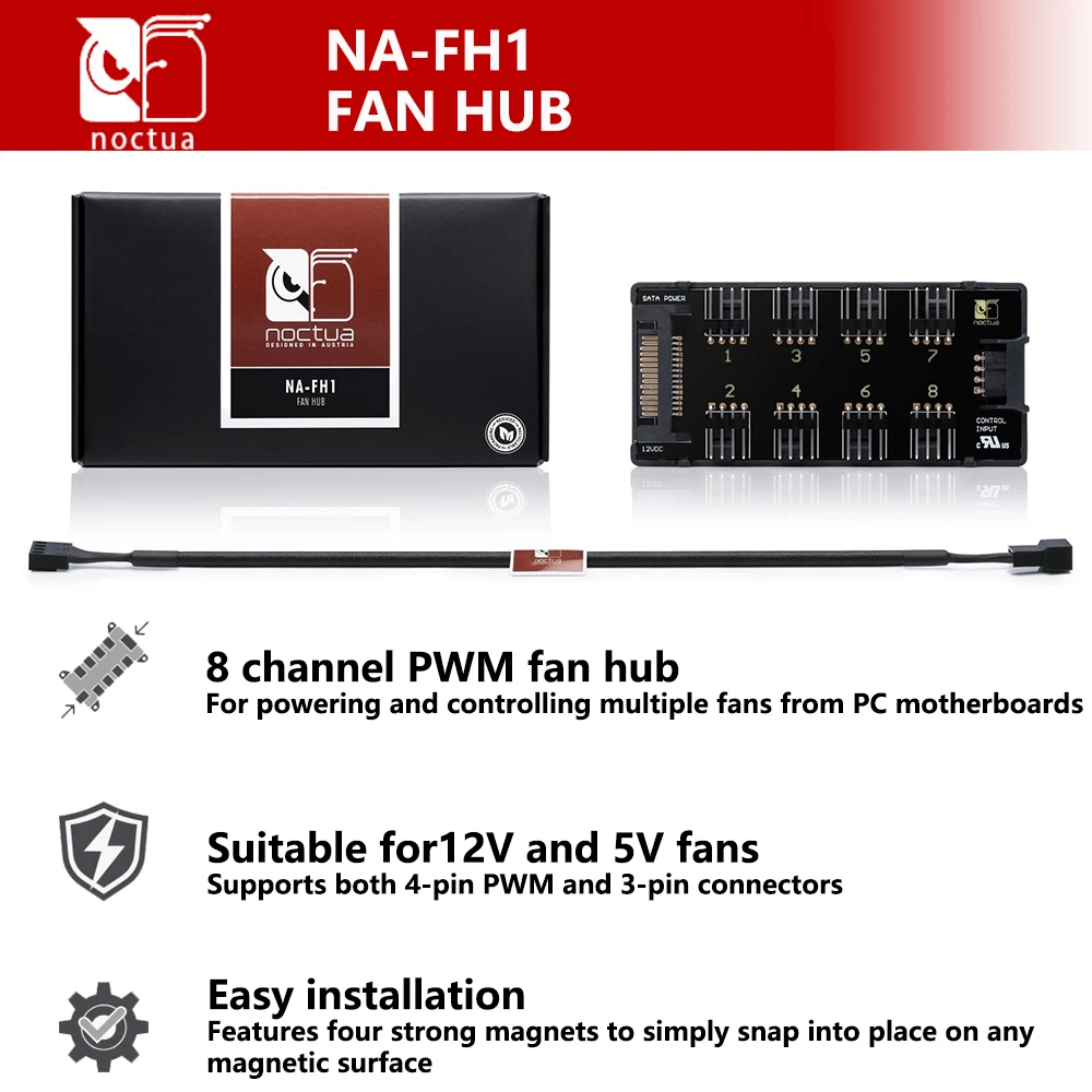

Noctua NA-FH1 8 Channel PWM Fan Hub Suitable for 12V and 5V Fans Supports Both 4-pin And 3-pin Connectors