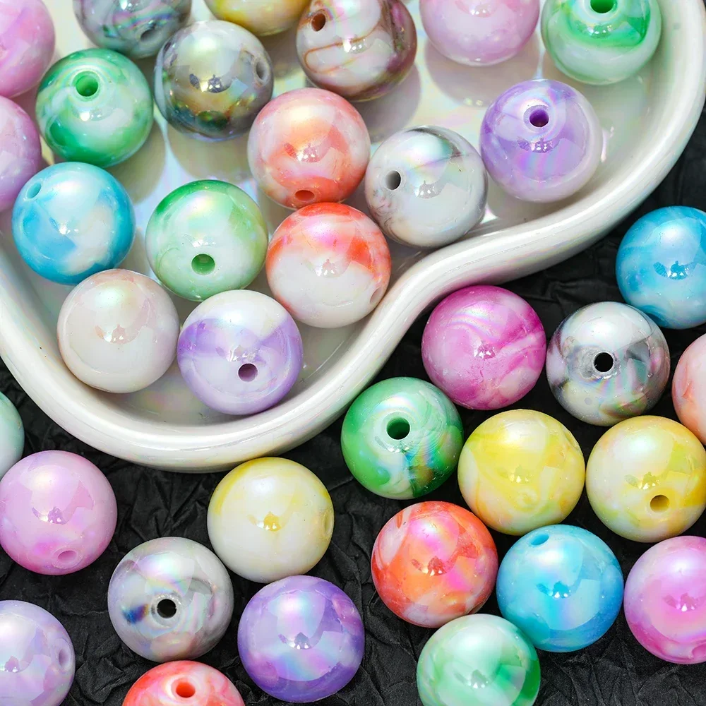 10Pcs 16mm Acrylic AB Gradient Dual Color Round Beads Opaque Gradient Bubblegum Ball Beads for Jewelry Bracelets Making