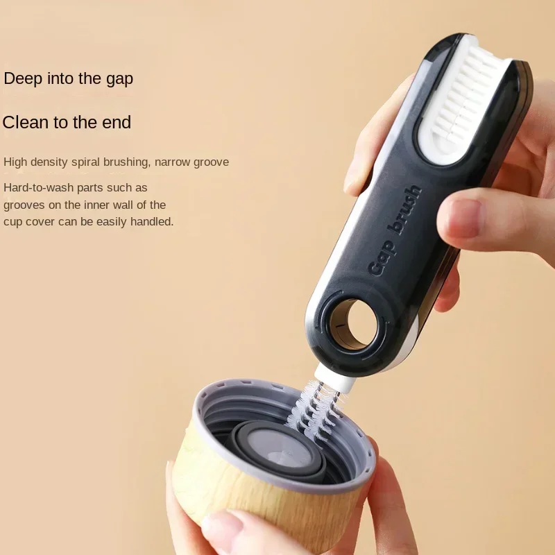 3-in-1 Cleaning Brush Water Bottle Lid Cleaning Brush Multi-Purpose U-Shaped Cup Crevice Cleaning Brush Silicone Cleaner