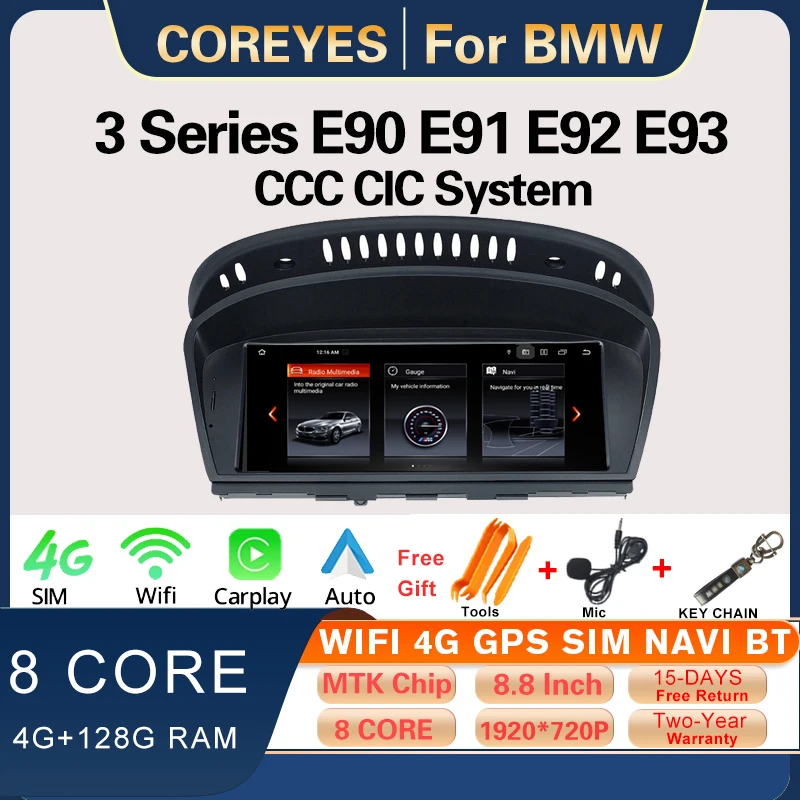 

COREYES 8,8-дюймовый 1280*480P для BMW 3 серии E90 E91 E92 E93 CCC CIC System GPS Carplay Автомобильный радиоприемник Мультимедийный плеер Android 12 BT