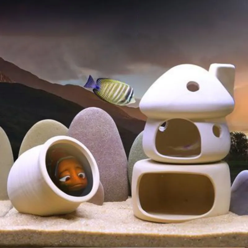 Ceramics Fish Tank Decorations Clay Pot Mushroom House Fish Shelter Spawning Breeding Cave Tank Shrimp Nest Aquarium Accessories