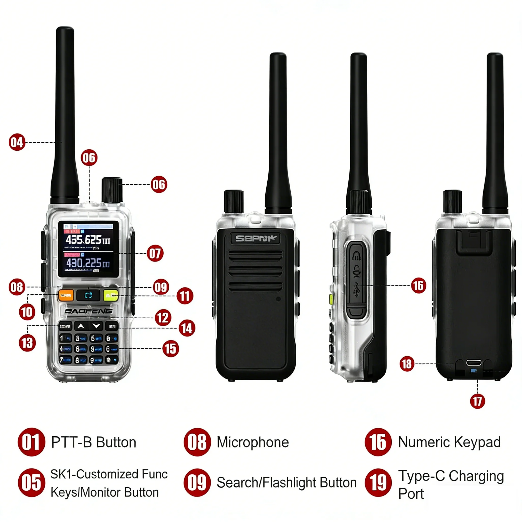 Baofeng UV-5R Mini Walkie Talkie Radio Ham Dual Band VHF UHF Air Band 5W 2200mAh Bluetooth Tipe-C PTT VOX untuk Berkemah di Luar Ruangan