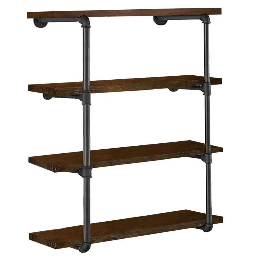 

Промышленные стеллажи из железных труб, 2 комплекта, 4-ярусные, высотой 41,5 дюйма, глубиной 12 дюймов, открытые книжные полки DIY, настенные винтажные ретро-стеллажи