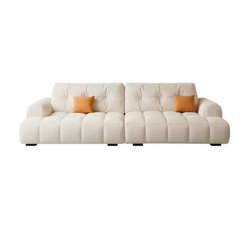 

Cream wind puff fabric sofa, loose armrests straight row small apartment sofa