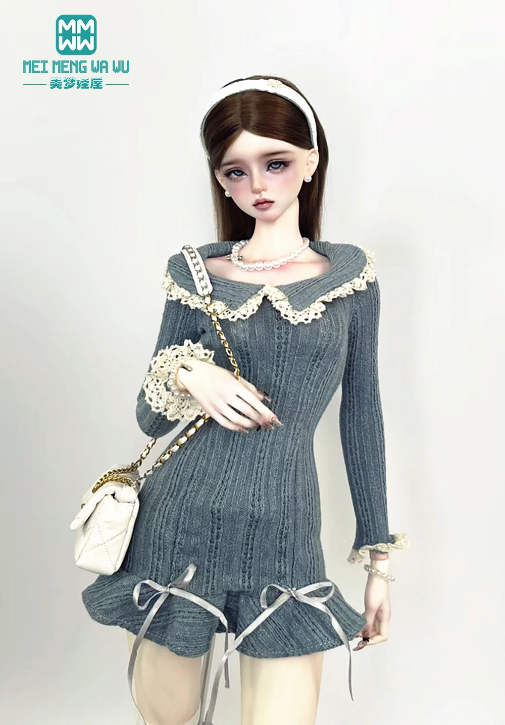 Fits 43-60cm 1/3 1/4 DD SD MSD Doll fashion knitted dress, available in pink blue gray black white
