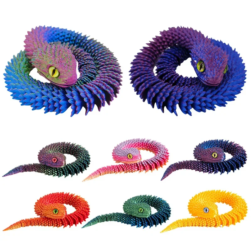 30/45/60cm 3D Printed Snake Creative 3d Printable Articulated Movable Viper Rotatable 3D Printable Snake Decoration