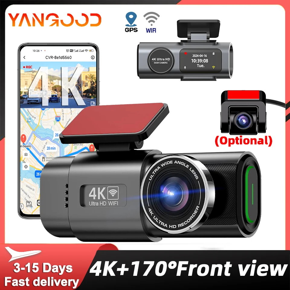 

Yangood 4K Mini Dashcam Camera Recorder Dual Lens GPS Wifi 24H Parking Support 1080P Night Vision Black Box Room Rearview Camera