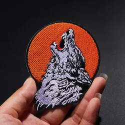 Parches de lobo aullando para planchar en la ropa, bordado a rayas de animales para ropa, insignia de apliques DIY, artesanía de tela