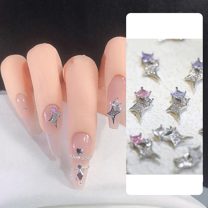 5 uds. De dijes para uñas de asterismo de aleación 3D, piezas de decoraciones de estrellas con diamantes de imitación brillantes, suministros de materiales artísticos