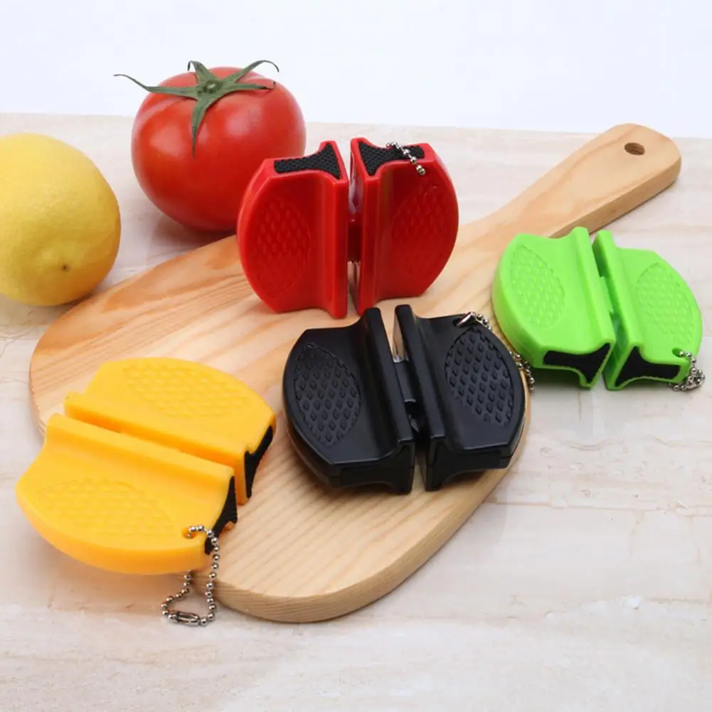 Mini Double Sided Knife Sharpener with Hook Chain Multifunctional Portable Mini Pocket Sharpening Tool Kitchen Accessories