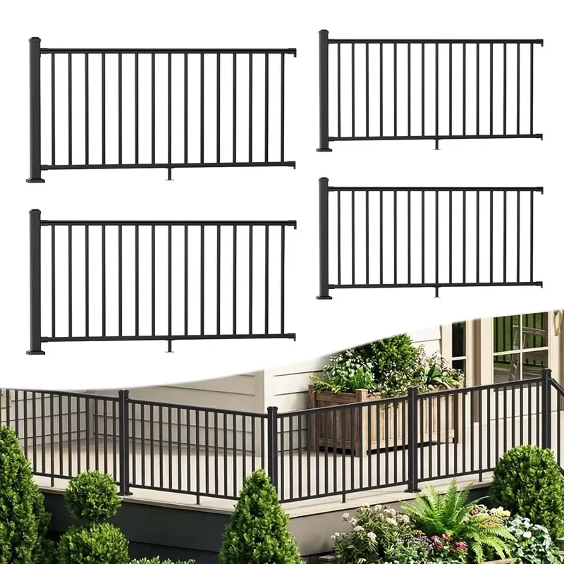 Aluminum Deck Railing Kit Matte Black Yard Fence Baluster System Waterproof Eco-Friendly Modern Design Houses Security Decks