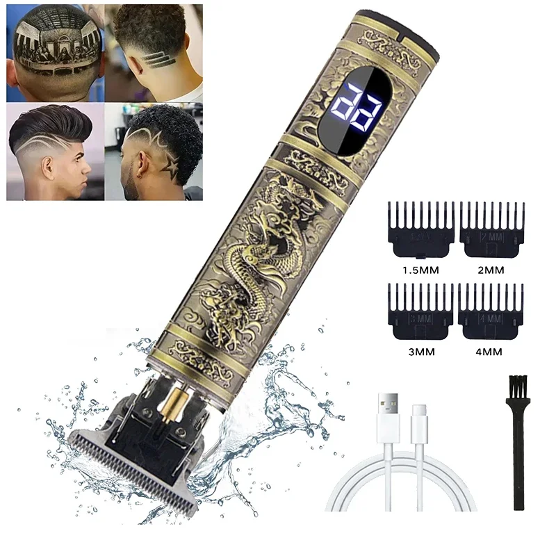 T9 Electric Hair Clipper for Men Professional Barber Shaver Beard Trimmer with Dragon Buddha Design Body Hair Cutting Machine