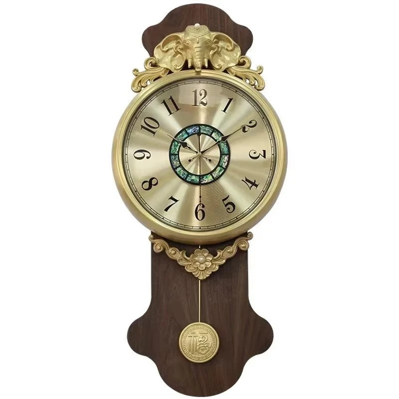 European style copper auspicious elephant decoration wall clock, wall clock home living room clock