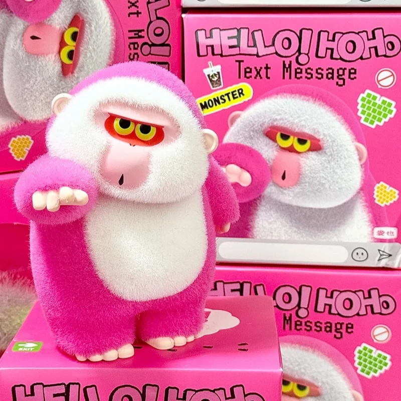 Caja ciega flocada Hoho Original, mono rosa Kawaii feo, muñeca bonita y exquisita, regalos de cumpleaños Kawaii encantadores hechos exquisitamente